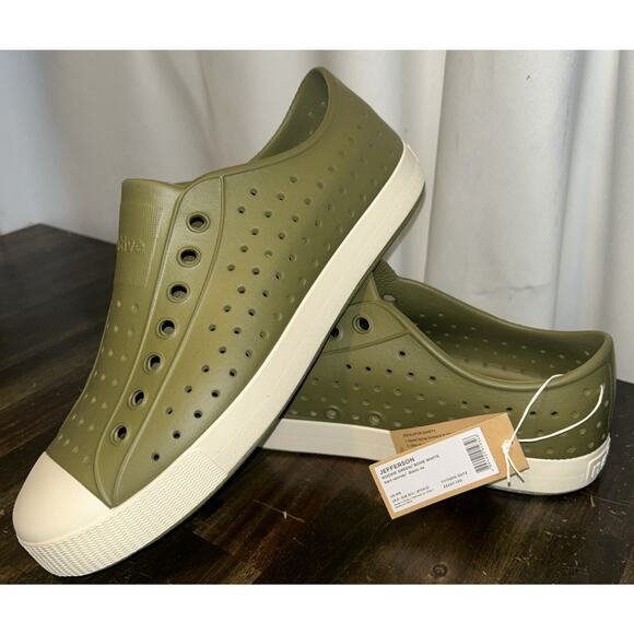 New Native Shoes Mens 9 Rookie Green Jefferson Slip On Sneaker Perforated - Picture 1 of 9